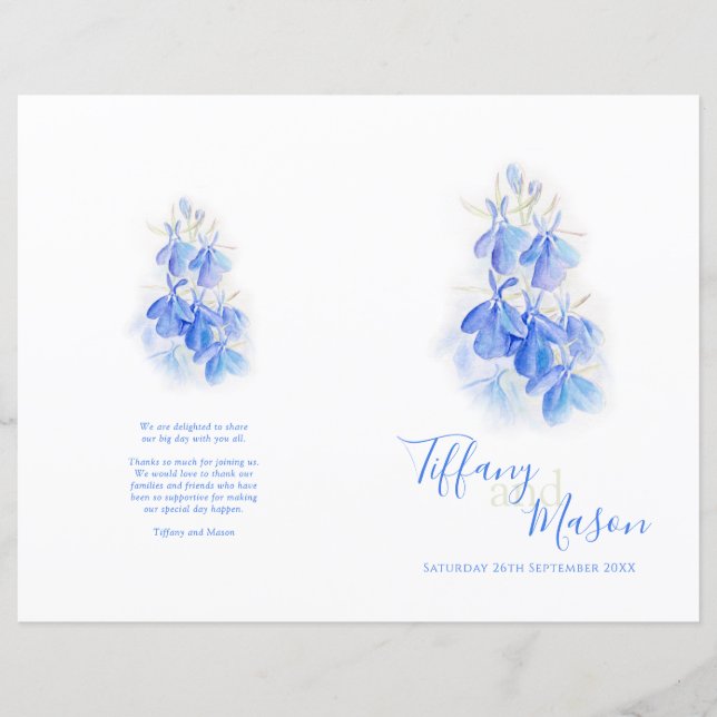 Lobelia blue white green art Wedding Program (Front)