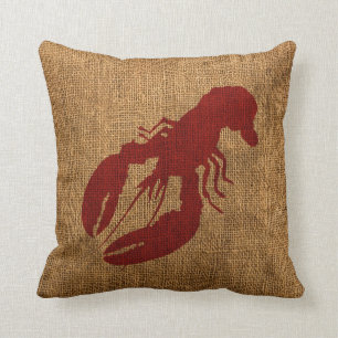Lobster and Crab in Nautical Rustic Red Cushion