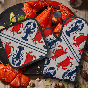 Lobster and Crabs Crustacean Seafood Oven Mitt & Pot Holder Set