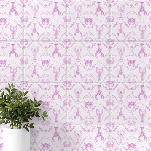 Lobster and Crabs Light Pink Preppy Nursery Ceramic Tile (Lobster and Crabs Light Pink Preppy Nursery Ceramic Tile)