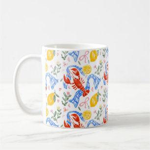 Lobster and Lemon Italian Summer Gingham Pattern Coffee Mug