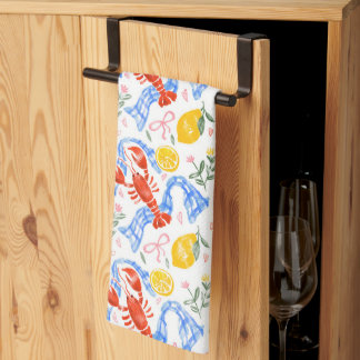 Lobster and Lemon Italian Summer Gingham Pattern Tea Towel