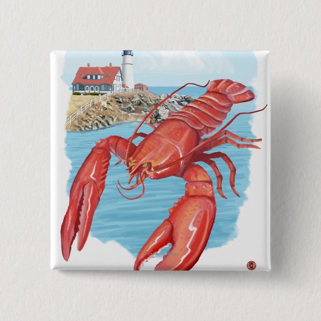 Lobster and Portland Lighthouse Scene 15 Cm Square Badge (Front)