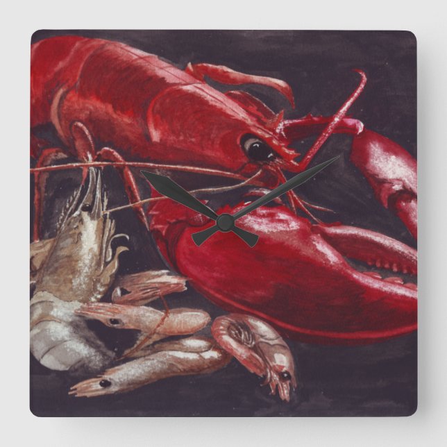Lobster and Shrimps Square Wall Clock (Front)