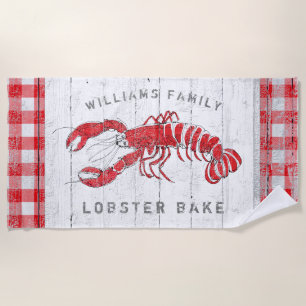 Lobster Bake Monogrammed Family Name Beach Towel