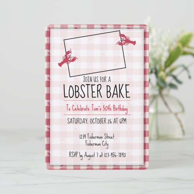 Lobster Bake Red & White Birthday Invite Photo (Standing Front)