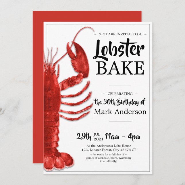 Lobster Bake Themed 30th Birthday Celebration Invitation (Front/Back)