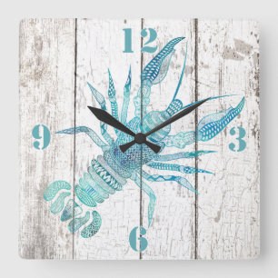 Lobster Beach House Wood Look Wall Clock