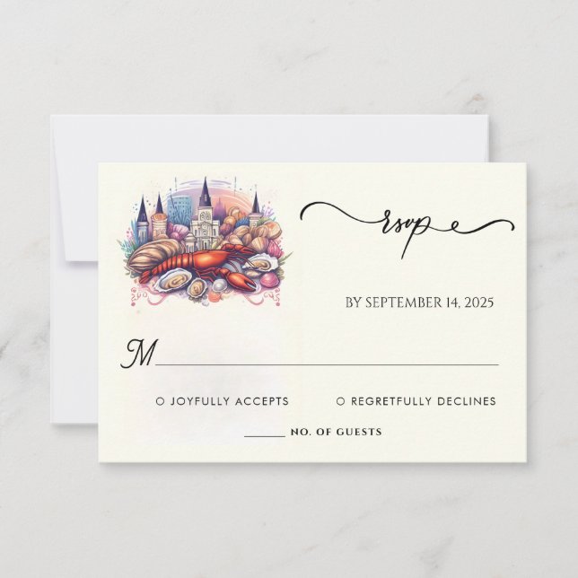 Lobster Beach Ocean Summer New Orleans Wedding RSVP Card (Front)