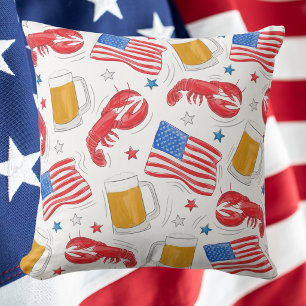Lobster Beer Flag Star Cushion