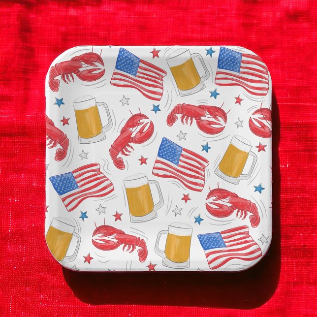 Lobster Beer Flag Star Paper Plate (Creator Uploaded)