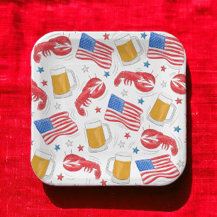 Lobster Beer Flag Star Paper Plate