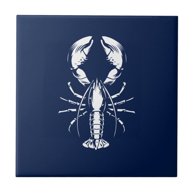 Lobster Blue and White Coastal Ceramic Tile (Front)