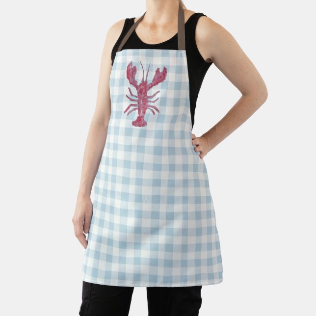 Lobster Blue Gingham Pattern All Over Apron (Insitu)