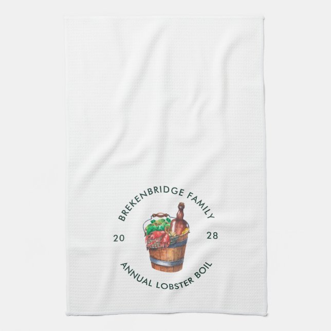 Lobster Boil Annual Summer Family Seafood Party Tea Towel (Vertical)