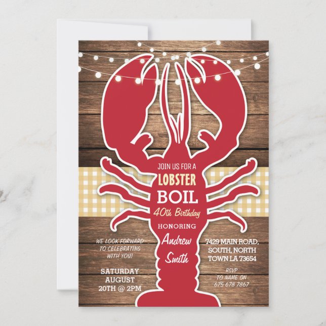 Lobster Boil BBQ Any Age Birthday Party Crawfish Invitation (Front)