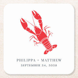 Lobster Boil Beach Coastal Wedding Square Paper Coaster