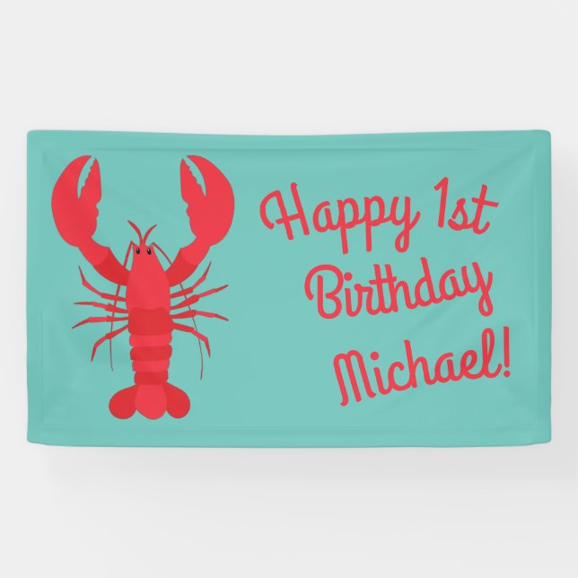 Lobster Boil Birthday Party Cute Kids Banner (Horizontal)