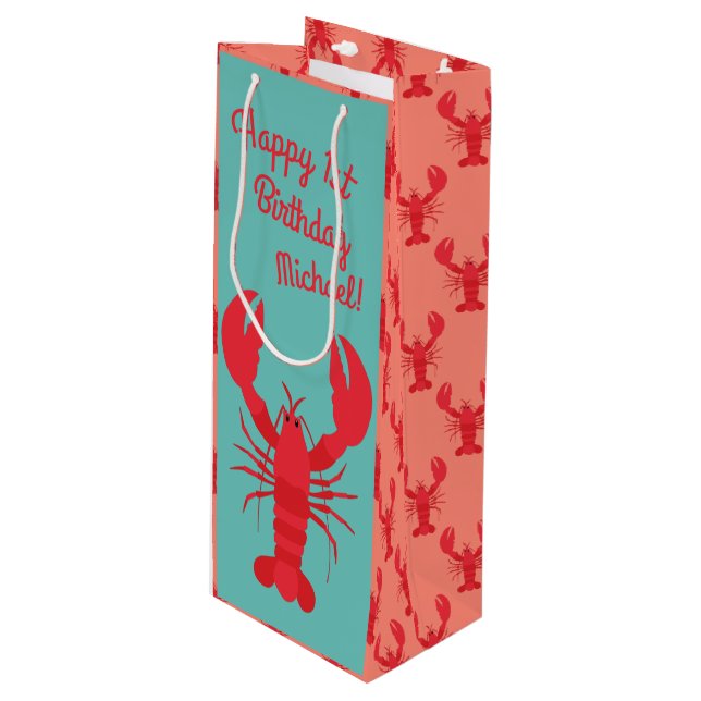 Lobster Boil Birthday Party Cute Kids Wine Gift Bag (Front Angled)