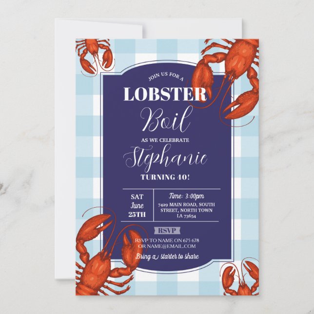 Lobster Boil Birthday Party Navy Seafood  Invitation (Front)