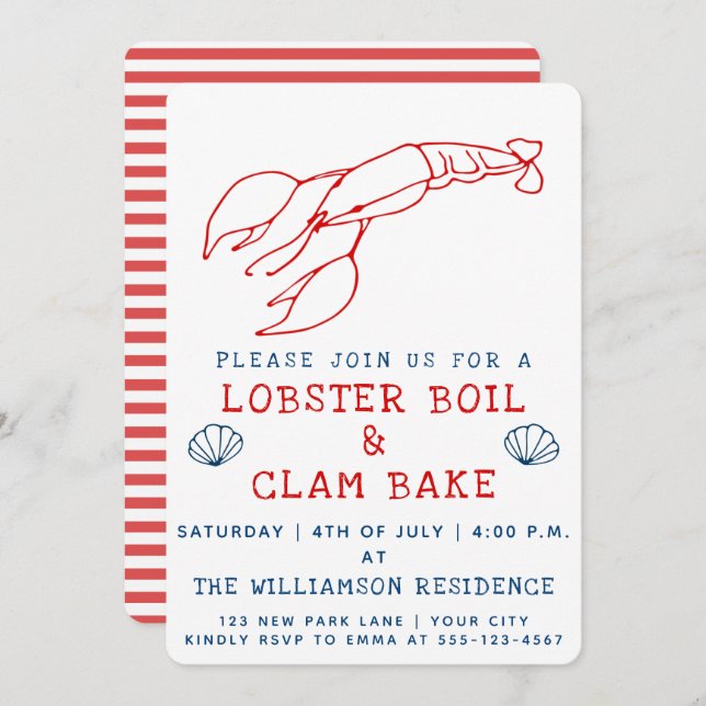 Lobster Boil & Clam Bake | Summer Party Invitation (Front/Back)