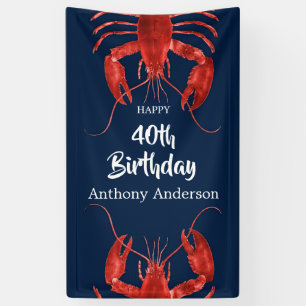 Lobster Boil Dark Blue Fun Birthday Party Custom B Banner