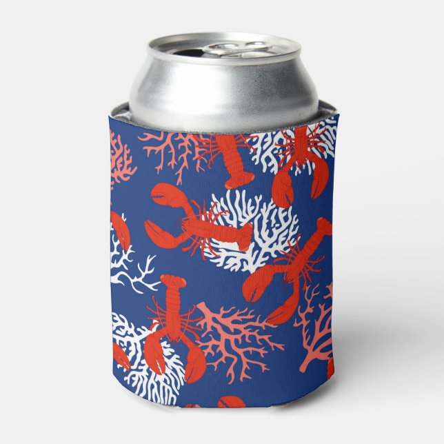 Lobster Boil Party Red White and Blue Seafood Can Cooler (Can Front)