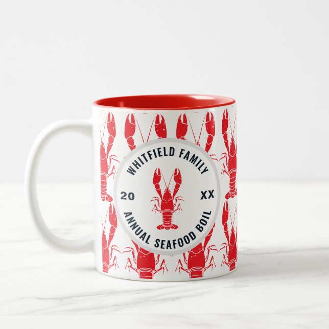 Lobster Boil Seafood Family Keepsake Custom Two-Tone Coffee Mug (Left)