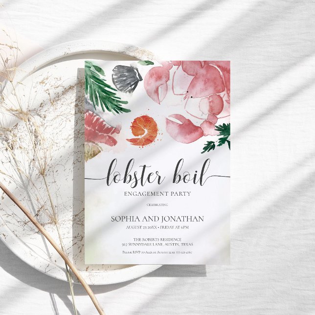Lobster Boil Watercolor Simple Engagement Party Invitation (Creator Uploaded)