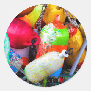 Lobster buoys at Bass Harbour Classic Round Sticker