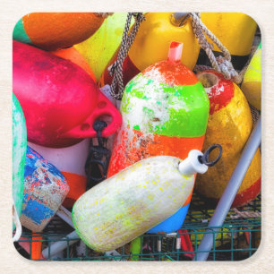 Lobster buoys at Bass Harbour Square Paper Coaster