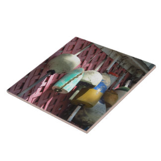 Lobster Buoys on Pink Lattice - Martha's Vineyard Ceramic Tile