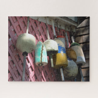 Lobster Buoys on Pink Lattice - Martha's Vineyard Jigsaw Puzzle