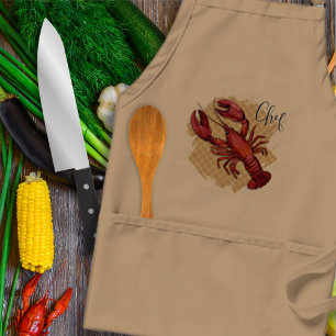 Lobster Chef Chequerboard Design Pocket Apron
