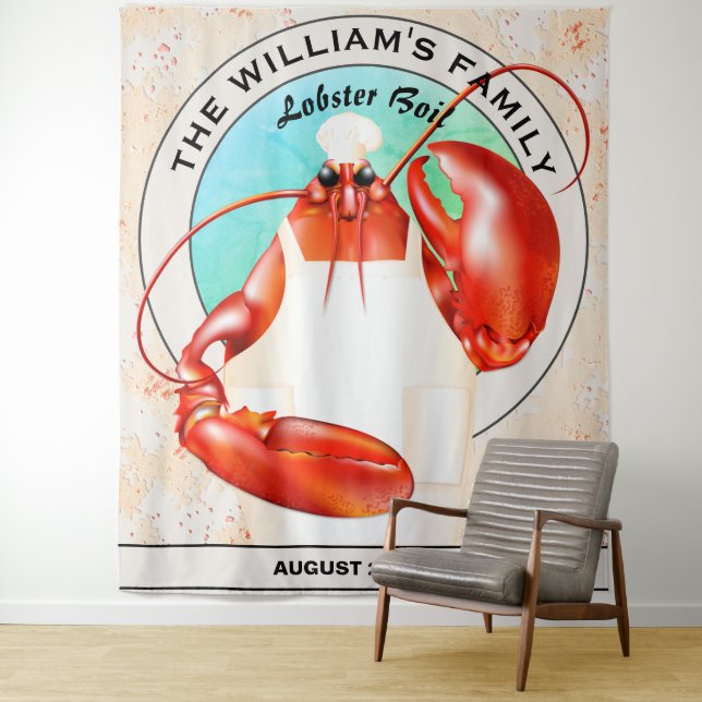Lobster Chef Seafood Event Backdrop Tapestry (In Situ)