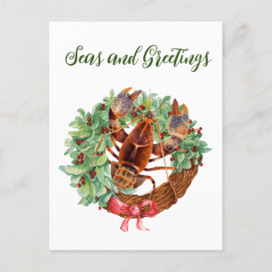 Lobster Christmas Watercolor Wreath Holiday Postcard