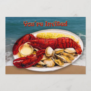 Lobster & Clams Ocean Shoreline You're Invited Invitation