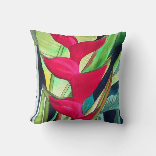 Lobster Claw Heliconia tropical flower art Cushion (Front)