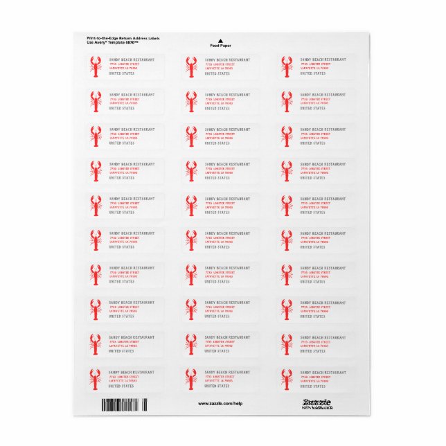 Lobster cookout - personalised return address label (Full Sheet)