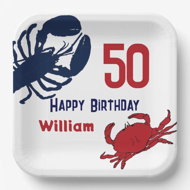 Lobster Crab Happy Birthday Party Paper Plate (Front)