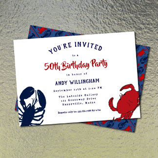 Lobster Crab His Birthday Seafood Party Invitation