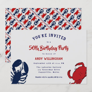 Lobster Crab His Birthday Seafood Party Invitation