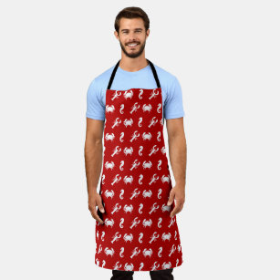 Lobster crab seahorse crimson red white pattern apron