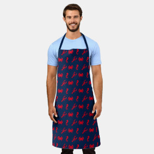 Lobster crab seahorse navy blue red pattern apron
