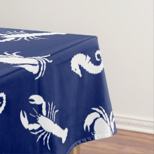 Lobster crab seahorse navy blue & white pattern tablecloth