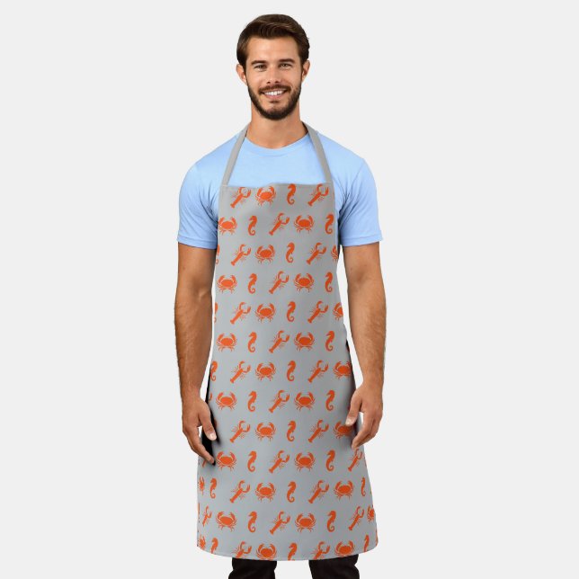 Lobster crab seahorse orange light grey pattern apron (Worn)