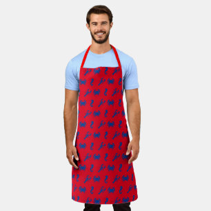 Lobster crab seahorse red blue pattern kitchen apron