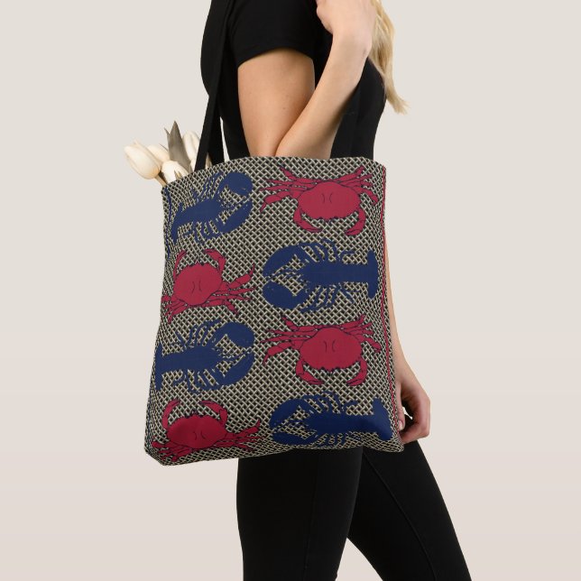 Lobster Crabs Sea Life Pattern on Mesh Tote Bag (Close Up)