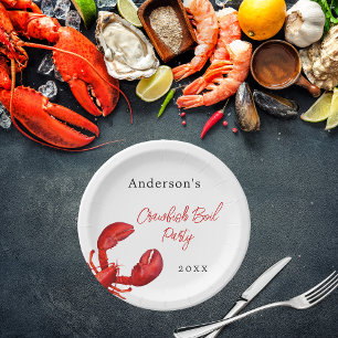 Lobster crawfish boil party red white paper plate