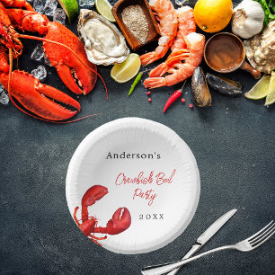 Lobster crawfish boil party red white paper plate